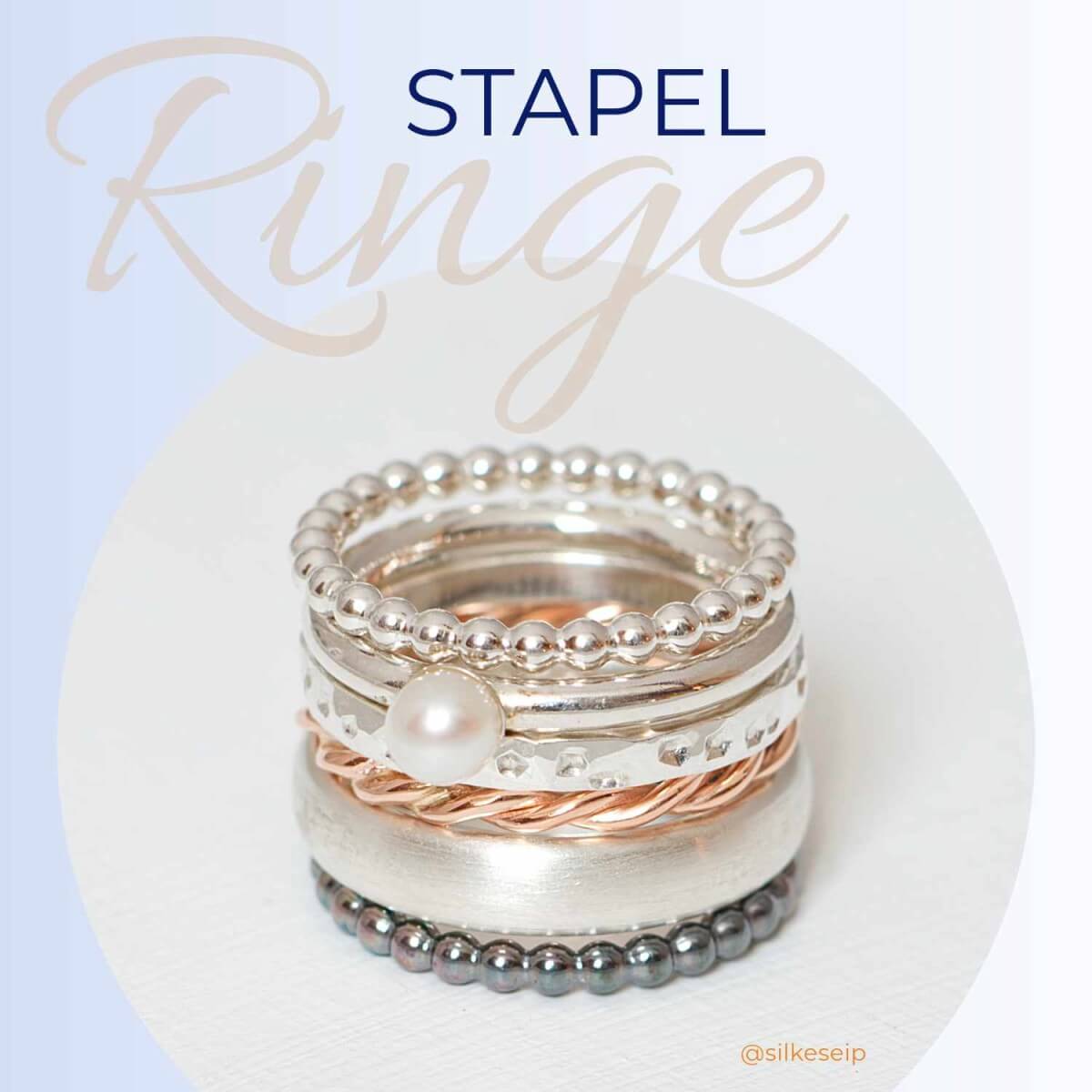 Stapelringe Silber, Kordel­ring, Kügelchen­ring