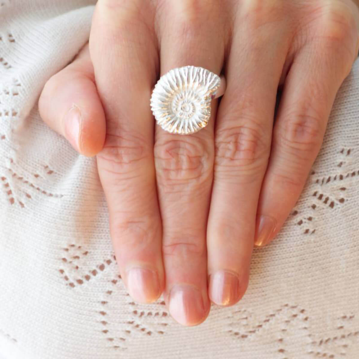 Ammonit Ring, großer maritimer Silberring