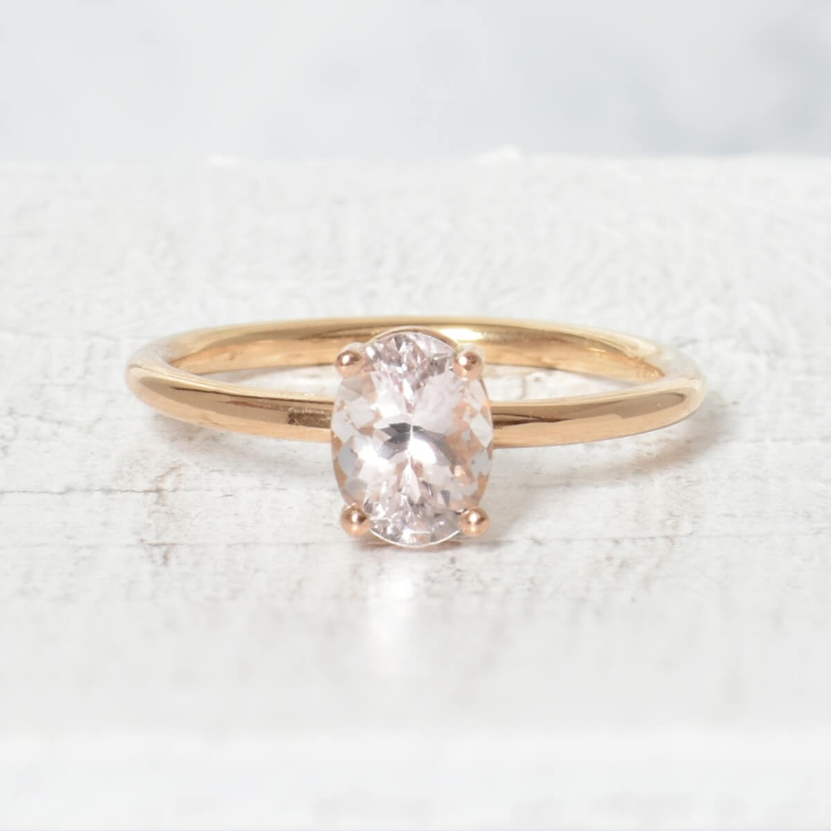 Roségold-Verlobungsring, Ring Morganit, ovaler Stein