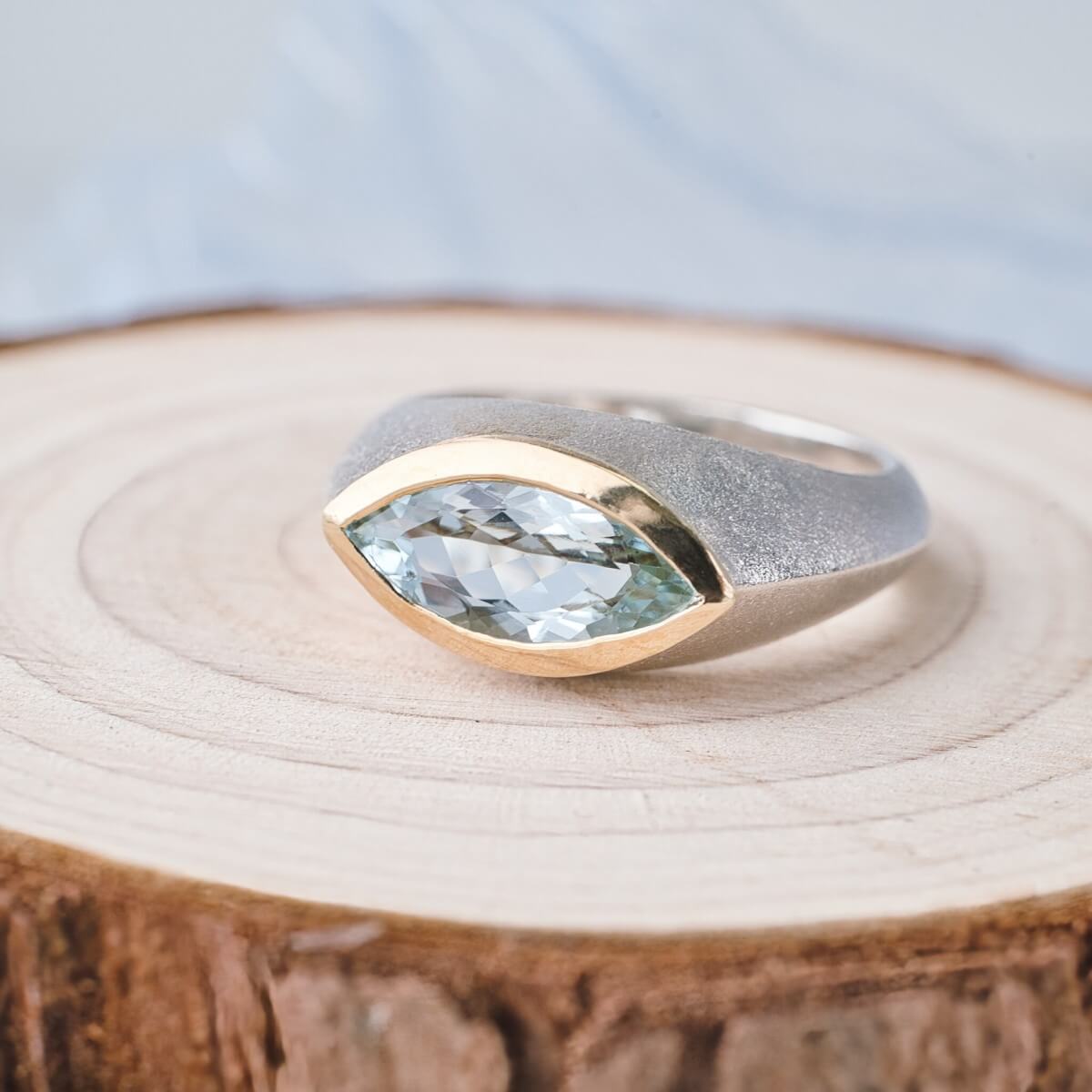 Ring Silber mit Gold und Aquamarin